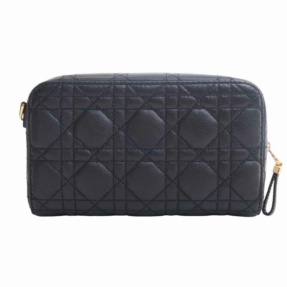 Christian Dior Canage Leather Caro Double Pouch Shoulder Bag Black Women's - Picture 2 of 10